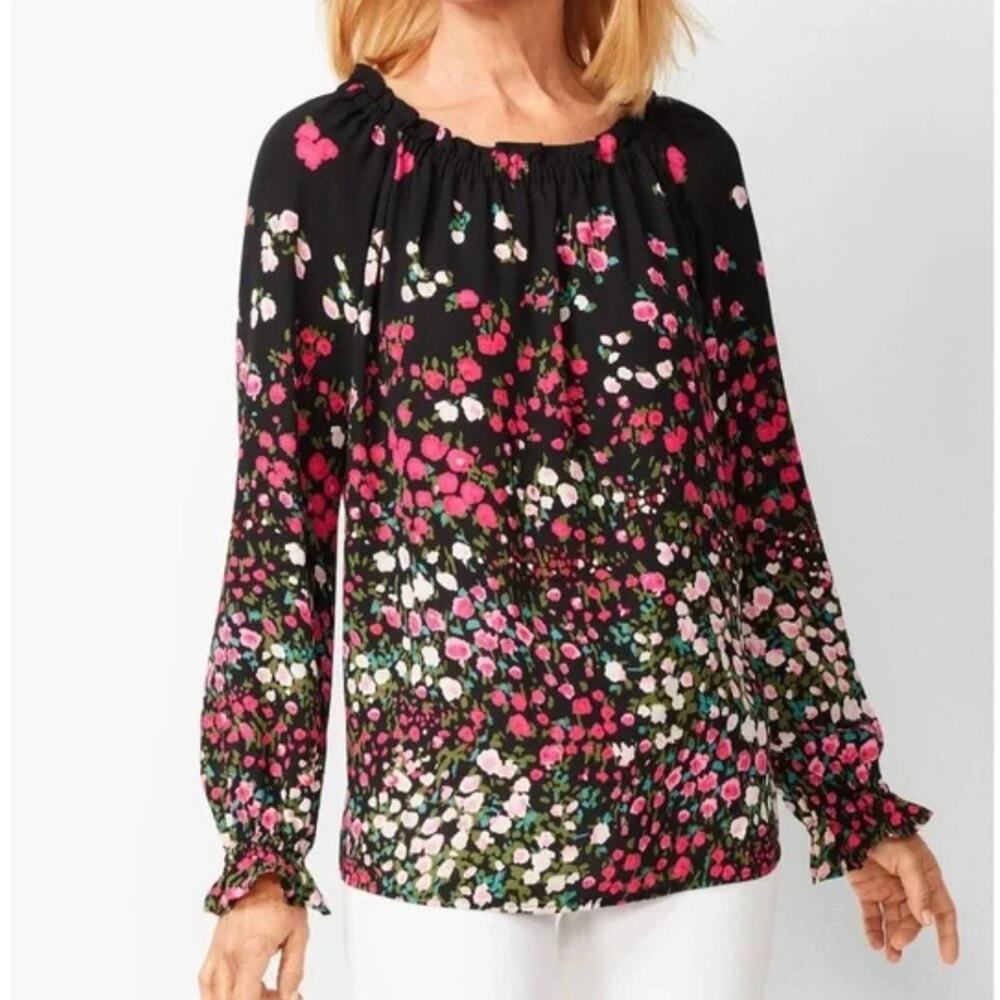 🩷 RSVP by Talbots Women's Smocked Rose Garden Blouse Sz XS